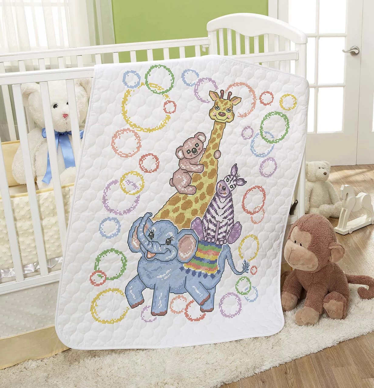 Baby By Herrschners Zoo Stack Baby Quilt Stamped Cross-Stitch Kit 2 Baby By Herrschners Zoo Stack Baby Quilt Stamped Cross-Stitch Kit - Image 2