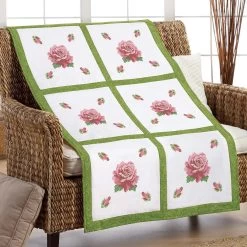 Herrschners Romantic Rose Quilt Blocks Stamped Embroidery