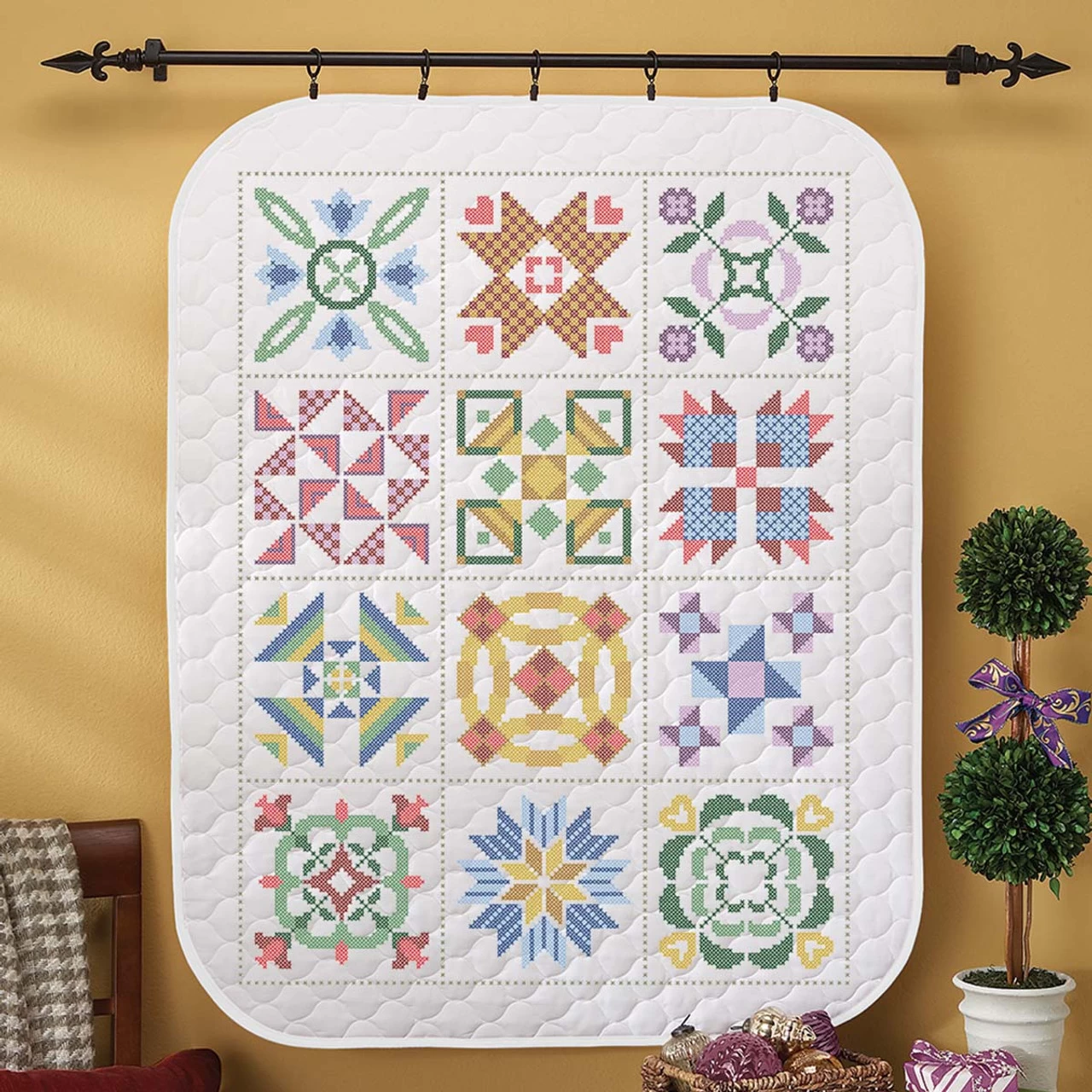 Herrschners Traditional Quilt Sampler Lap Quilt Stamped Cross-Stitch 1 Herrschners Traditional Quilt Sampler Lap Quilt Stamped Cross-Stitch