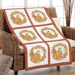 Herrschners Fall Wreath Quilt Blocks Stamped Cross-Stitch