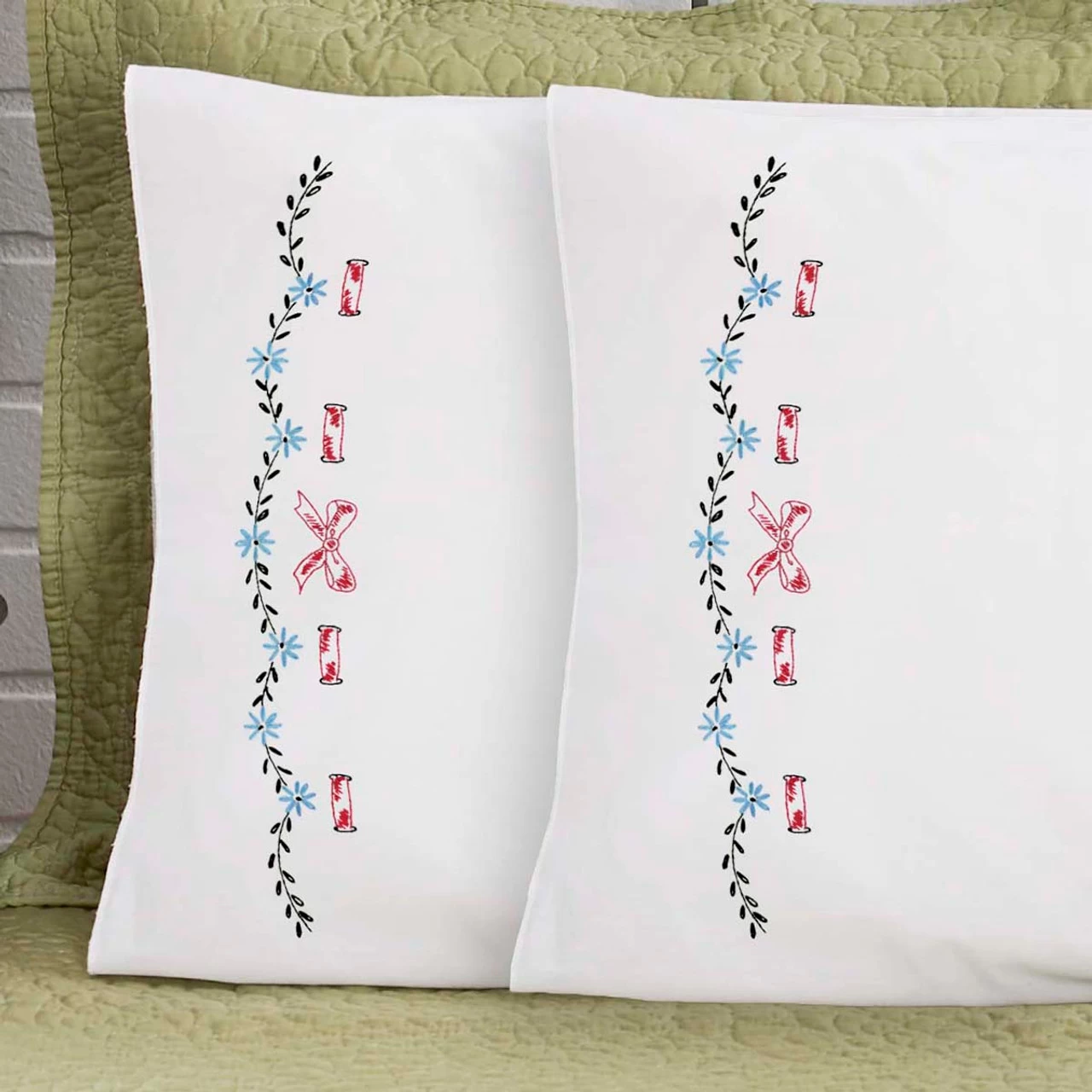 Herrschners Daphne Pillowcase Pair Stamped Embroidery 1 Herrschners Daphne Pillowcase Pair Stamped Embroidery