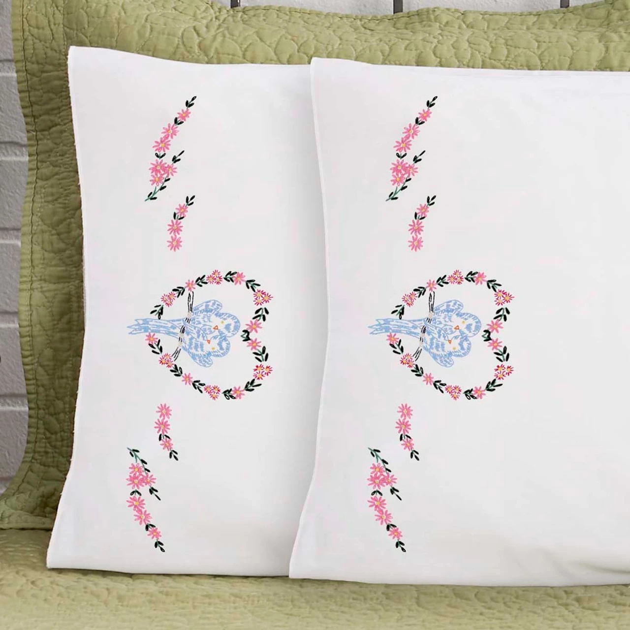 Herrschners Beverly Pillowcase Pair Stamped Embroidery 1 Herrschners Beverly Pillowcase Pair Stamped Embroidery