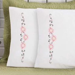 Herrschners Marlena Pillowcase Pair Stamped Embroidery