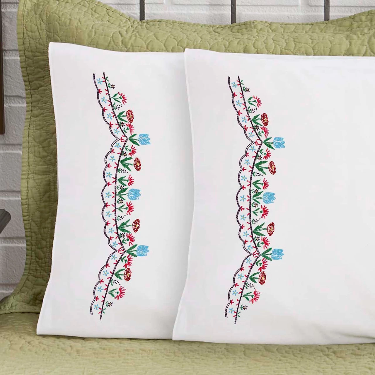 Herrschners Adela Pillowcase Pair Stamped Embroidery 1 Herrschners Adela Pillowcase Pair Stamped Embroidery