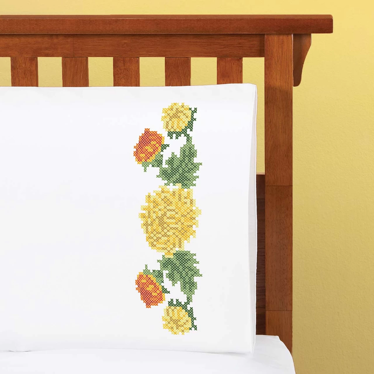 Herrschners Sunset Mums Pillowcase Pair Stamped Cross-Stitch 1 Herrschners Sunset Mums Pillowcase Pair Stamped Cross-Stitch
