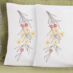 Herrschners Myra Pillowcase Pair Stamped Embroidery