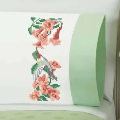 Herrschners Garden Hummingbird Pillowcase Pair Stamped Cross-Stitch