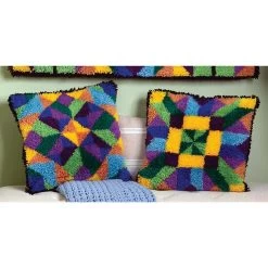 Herrschners Quilt Block I & II Pillow Covers, Set Of 2 Latch Hook Kit