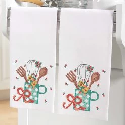Herrschners Floral Farmhouse Towel Pair Stamped Cross-Stitch