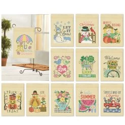 Herrschners Monthly Porch Flags With FREE Stand Stamped Cross-Stitch