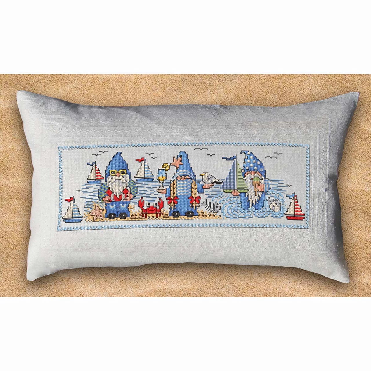 Nob Hill Summer Gnome Pillow Cover Counted Cross-Stitch Kit 1 Nob Hill Summer Gnome Pillow Cover Counted Cross-Stitch Kit