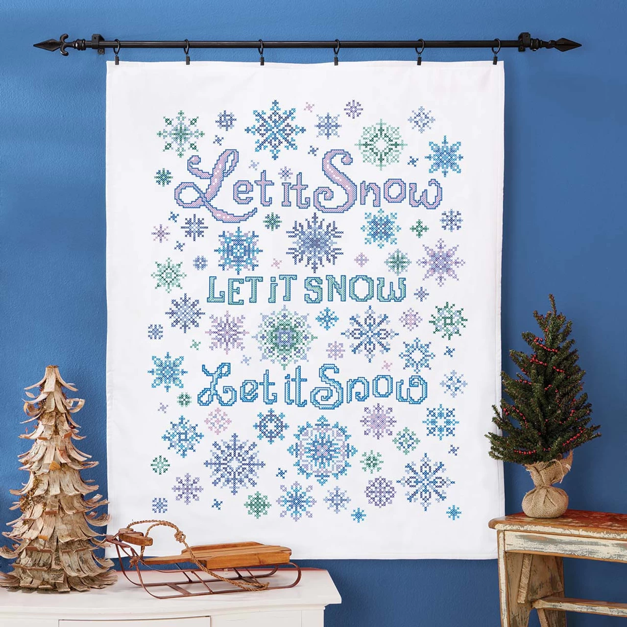 Herrschners Let It Snow Lap Quilt Top Stamped Cross-Stitch Kit 1 Herrschners Let It Snow Lap Quilt Top Stamped Cross-Stitch Kit