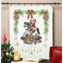 Herrschners Santa On Rocking Horse Lap Quilt Stamped Cross-Stitch Kit