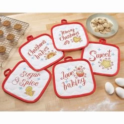Herrschners Christmas Chef Potholders Stamped Cross-Stitch