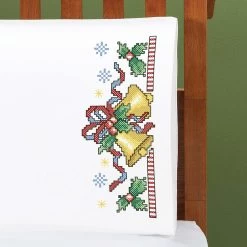 Herrschners Christmas Bells Pillowcase Pair Stamped Cross-Stitch